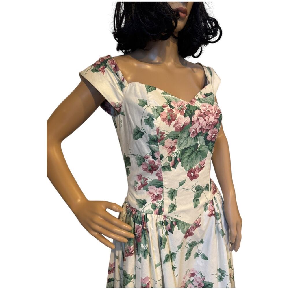 Vintage romantic floral pink Hydrindra off shoulder formal dress size small - Picture 6 of 16